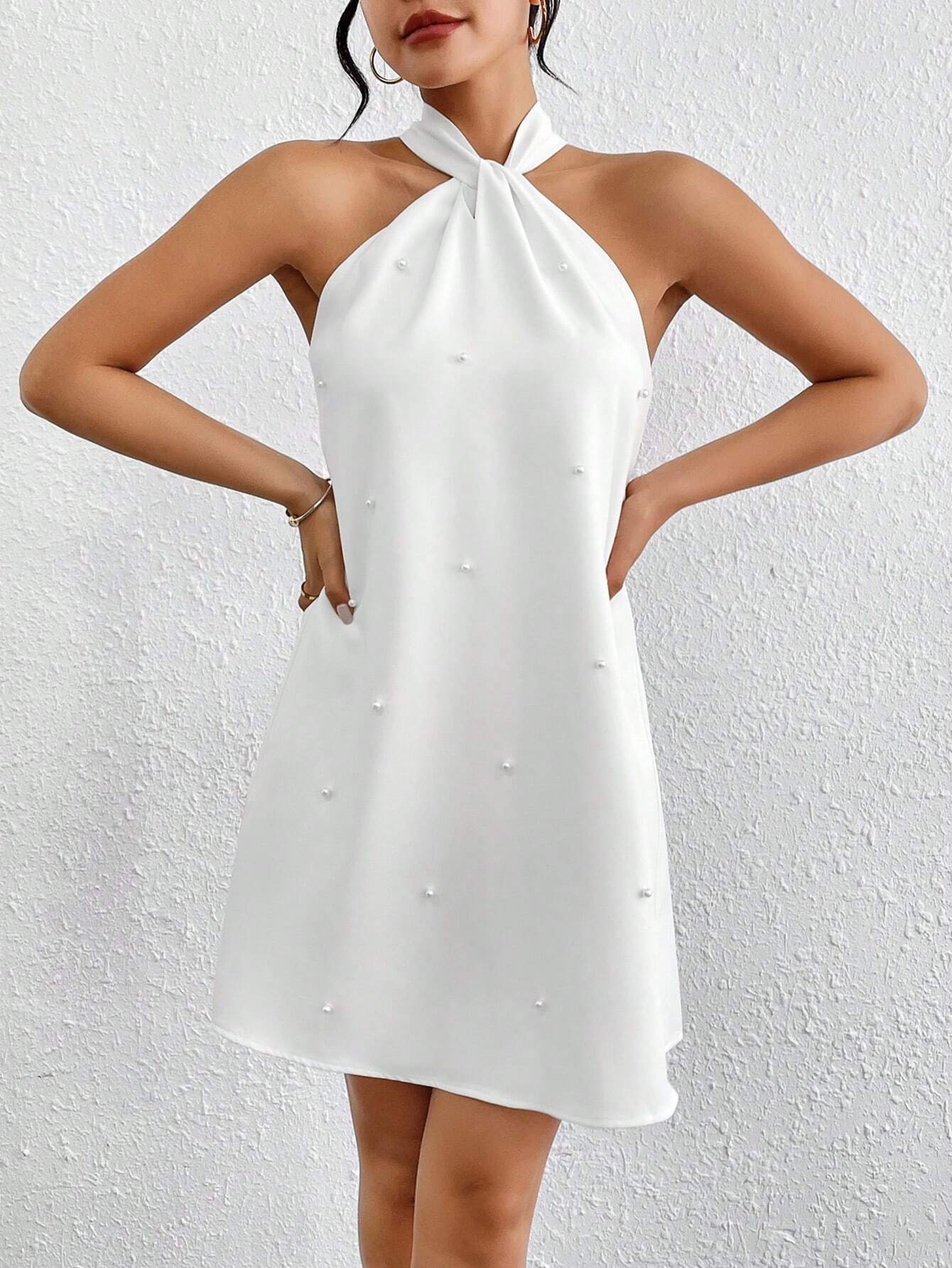 SHEIN Privé Pearl Decor Halterneck Dress