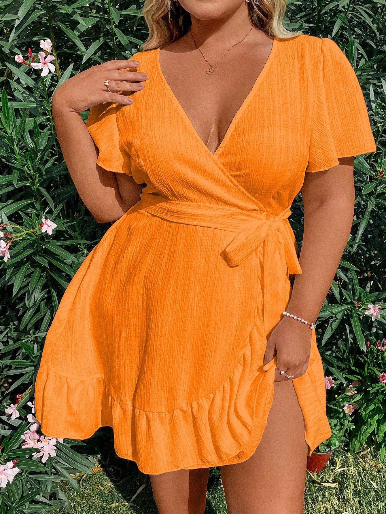 Sunnyshic Plus Size Women's Ruffled Short Sleeve Dress Vacation Beach Outfit