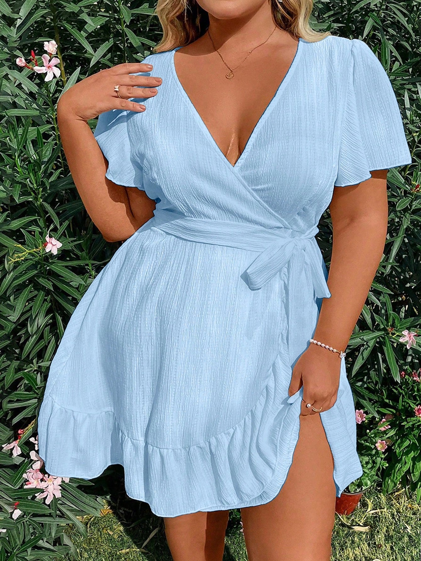 Sunnyshic Plus Size Women's Ruffled Short Sleeve Dress Vacation Beach Outfit