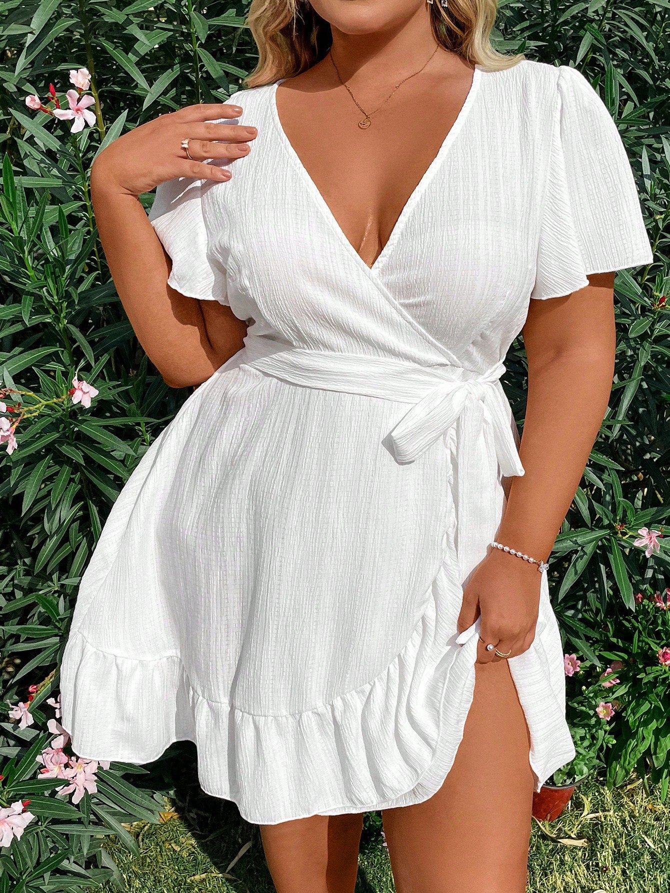 Sunnyshic Plus Size Women's Ruffled Short Sleeve Dress Vacation Beach Outfit