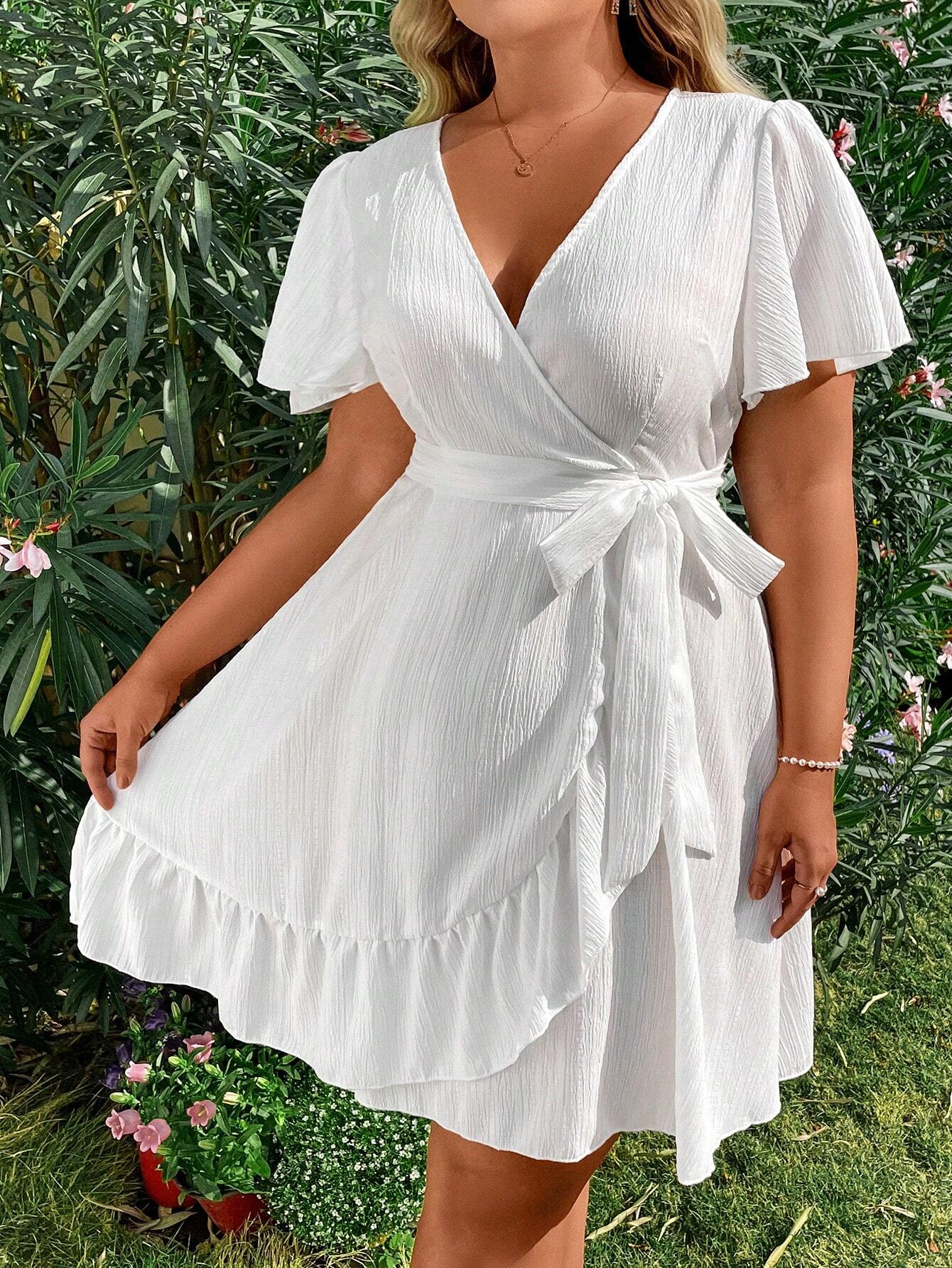 Sunnyshic Plus Size Women's Ruffled Short Sleeve Dress Vacation Beach Outfit