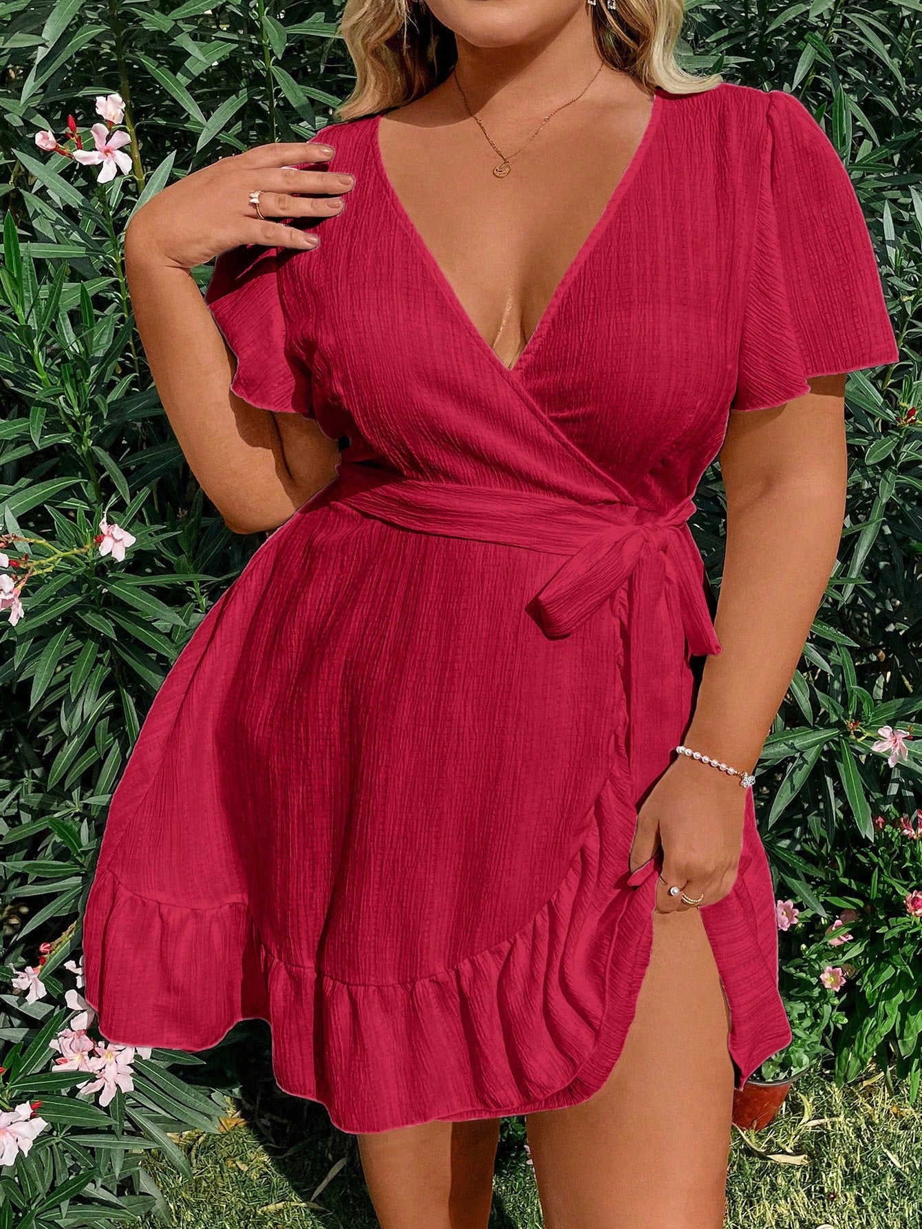 Sunnyshic Plus Size Women's Ruffled Short Sleeve Dress Vacation Beach Outfit