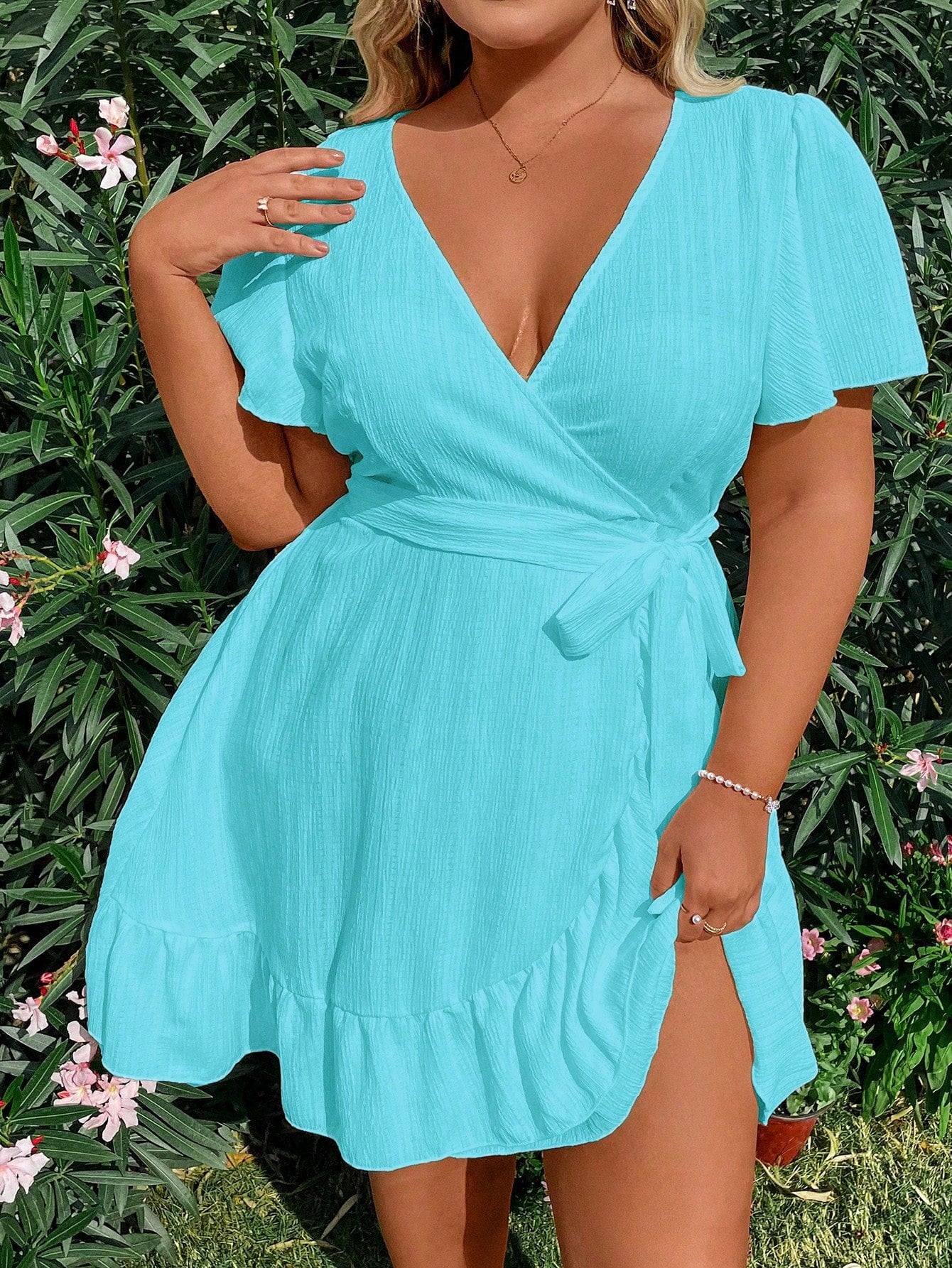 Sunnyshic Plus Size Women's Ruffled Short Sleeve Dress Vacation Beach Outfit