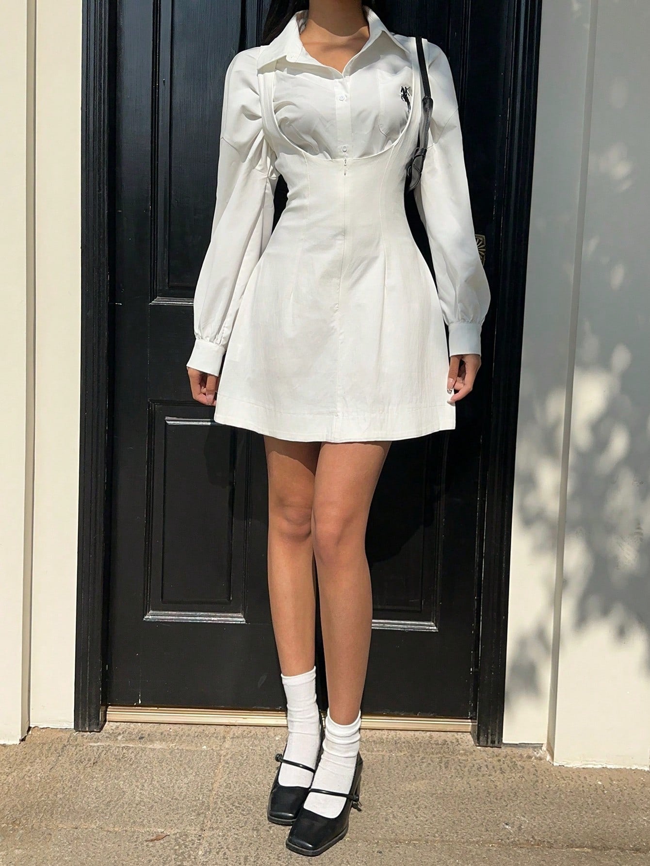 Women Summer Solid Zipper Front Casual Versatile Jumper Dress White Dresses,Summer Dresses For Women,Tea Party Dress,White Graduation Dress,Business Casual Woman