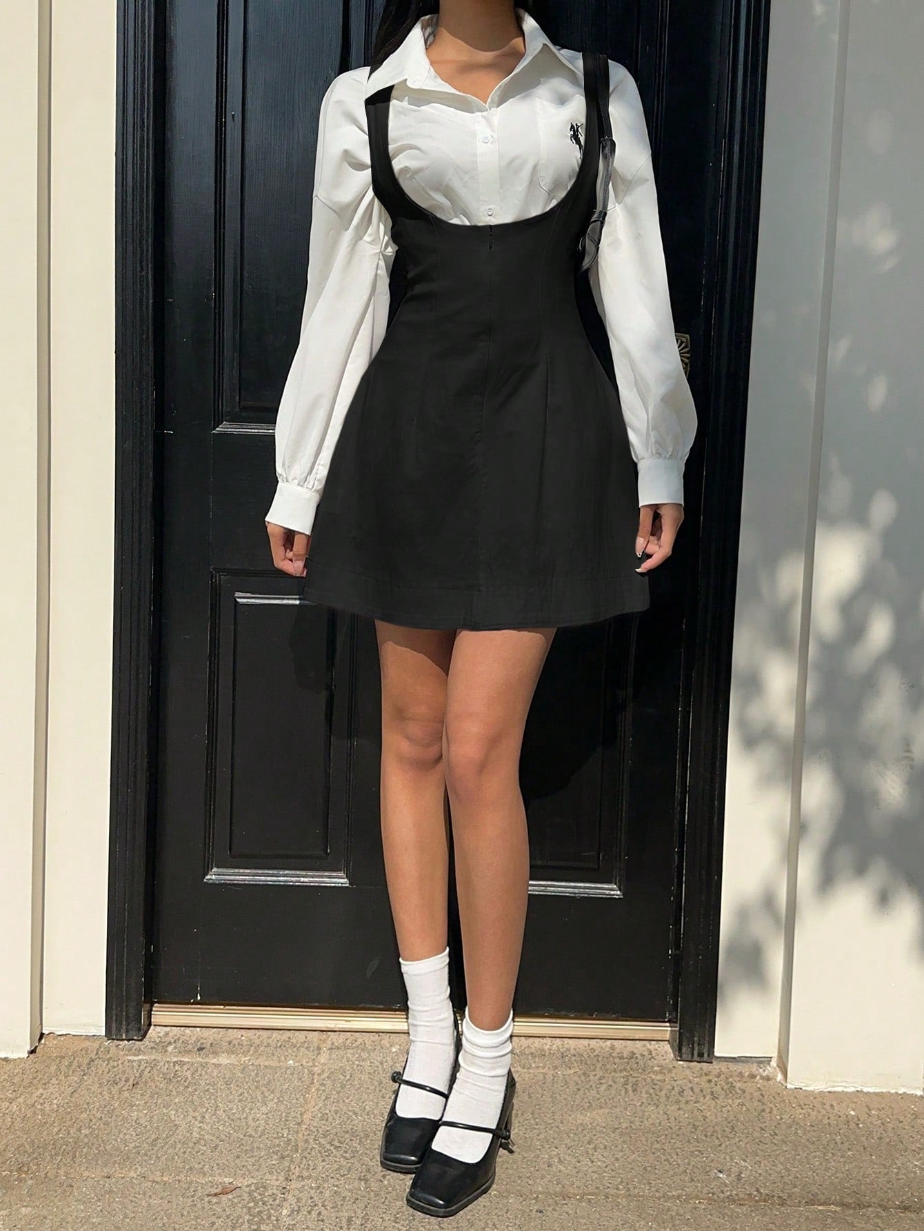 Women Summer Solid Zipper Front Casual Versatile Jumper Dress White Dresses,Summer Dresses For Women,Tea Party Dress,White Graduation Dress,Business Casual Woman