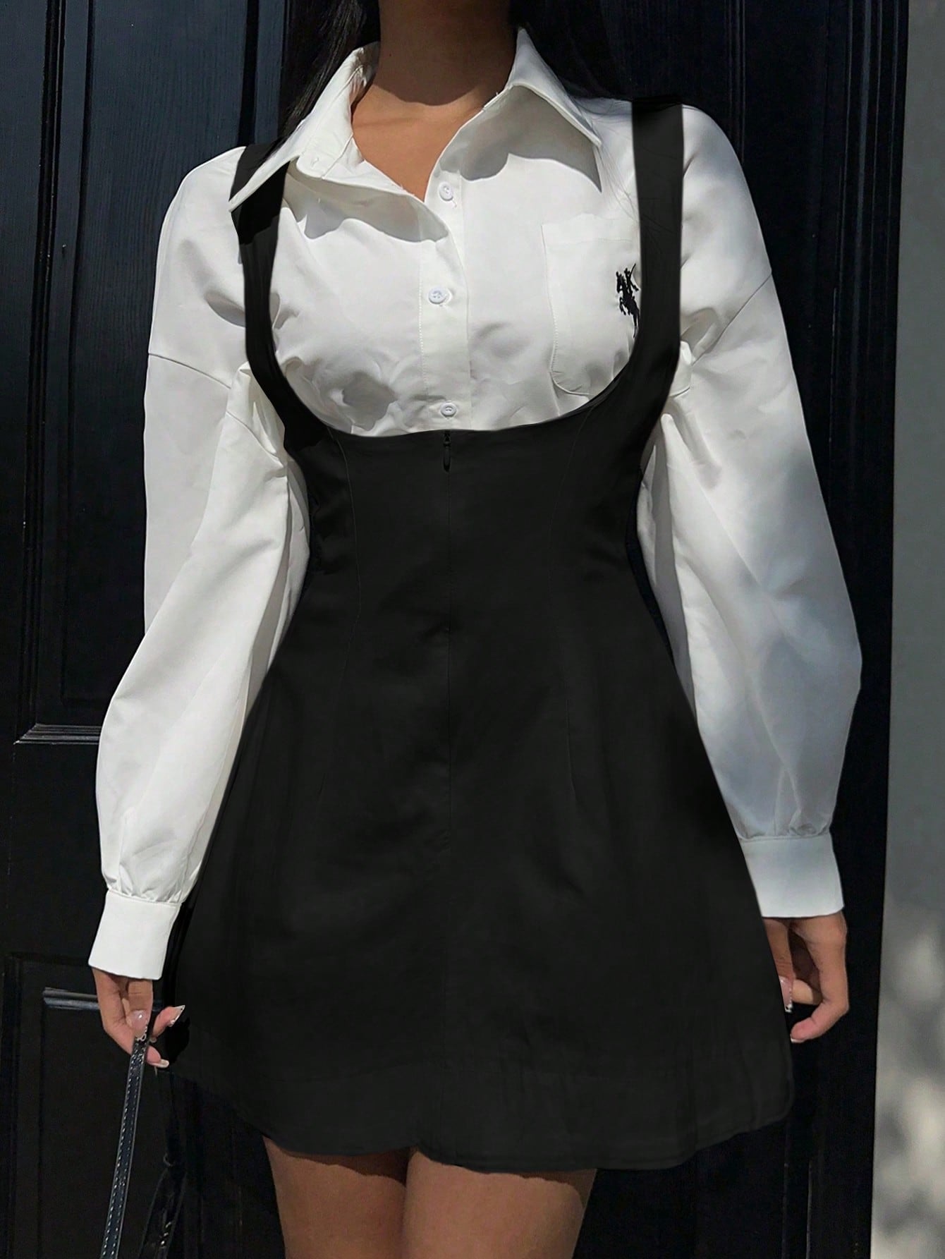 Women Summer Solid Zipper Front Casual Versatile Jumper Dress White Dresses,Summer Dresses For Women,Tea Party Dress,White Graduation Dress,Business Casual Woman