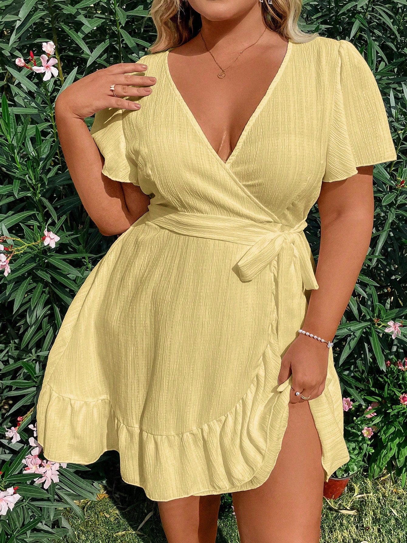 Sunnyshic Plus Size Women's Ruffled Short Sleeve Dress Vacation Beach Outfit