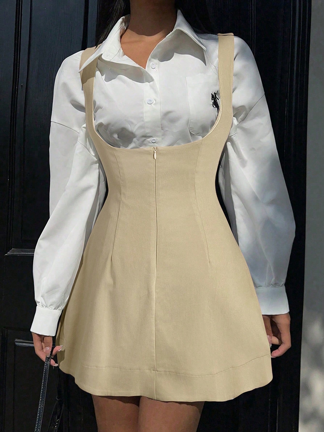 Women Summer Solid Zipper Front Casual Versatile Jumper Dress White Dresses,Summer Dresses For Women,Tea Party Dress,White Graduation Dress,Business Casual Woman