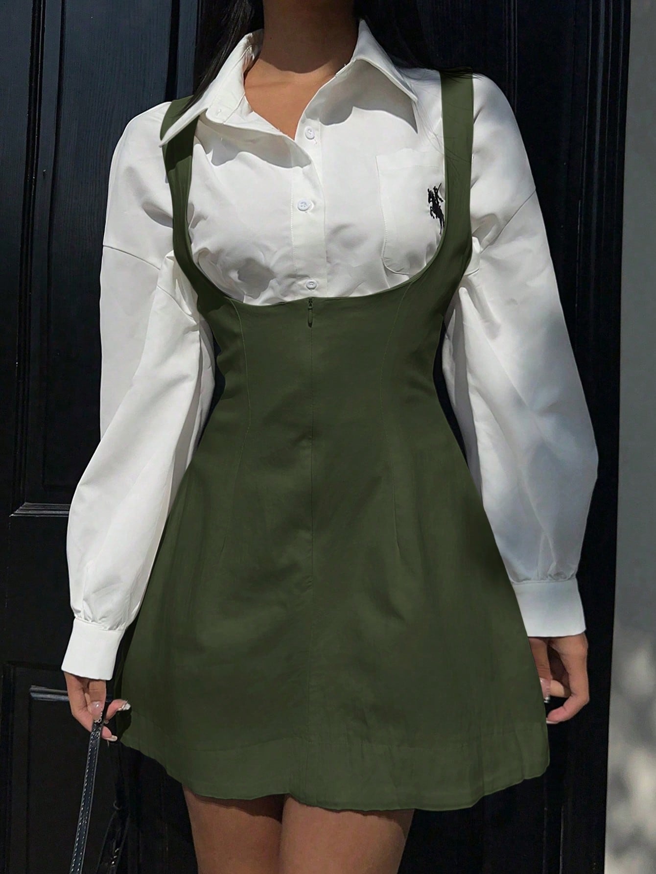 Women Summer Solid Zipper Front Casual Versatile Jumper Dress White Dresses,Summer Dresses For Women,Tea Party Dress,White Graduation Dress,Business Casual Woman