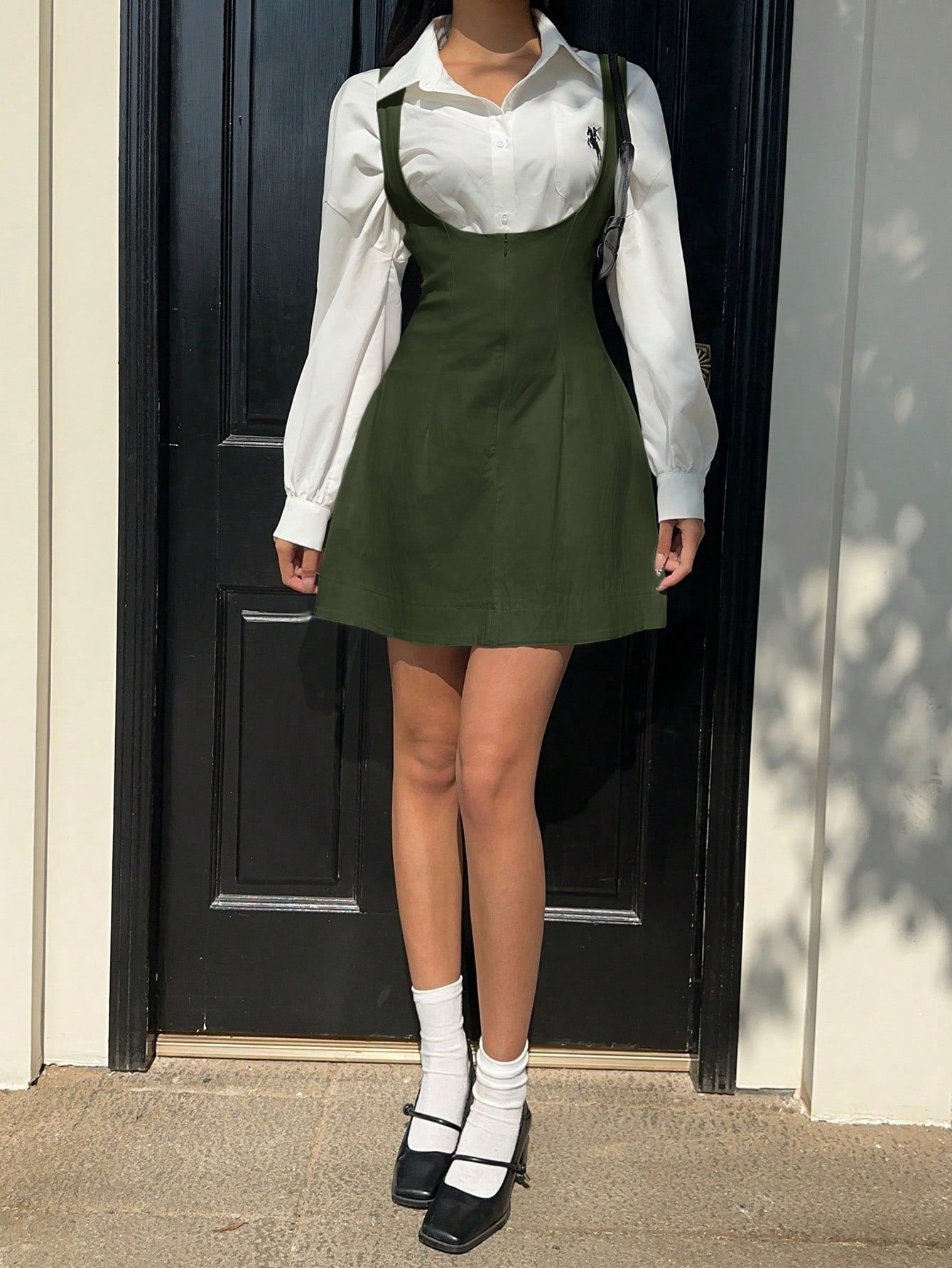 Women Summer Solid Zipper Front Casual Versatile Jumper Dress White Dresses,Summer Dresses For Women,Tea Party Dress,White Graduation Dress,Business Casual Woman