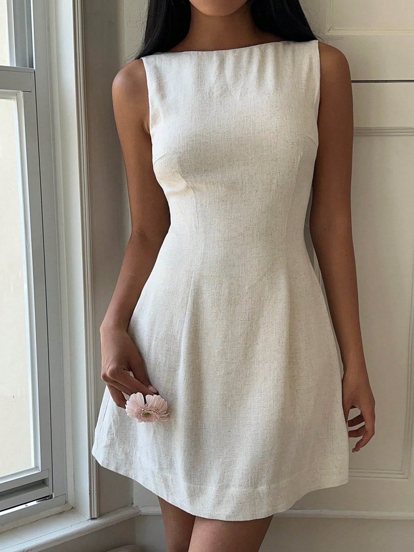 Women Summer Solid Zipper Front Casual Versatile Jumper Dress White Dresses,Summer Dresses For Women,Tea Party Dress,White Graduation Dress,Business Casual Woman