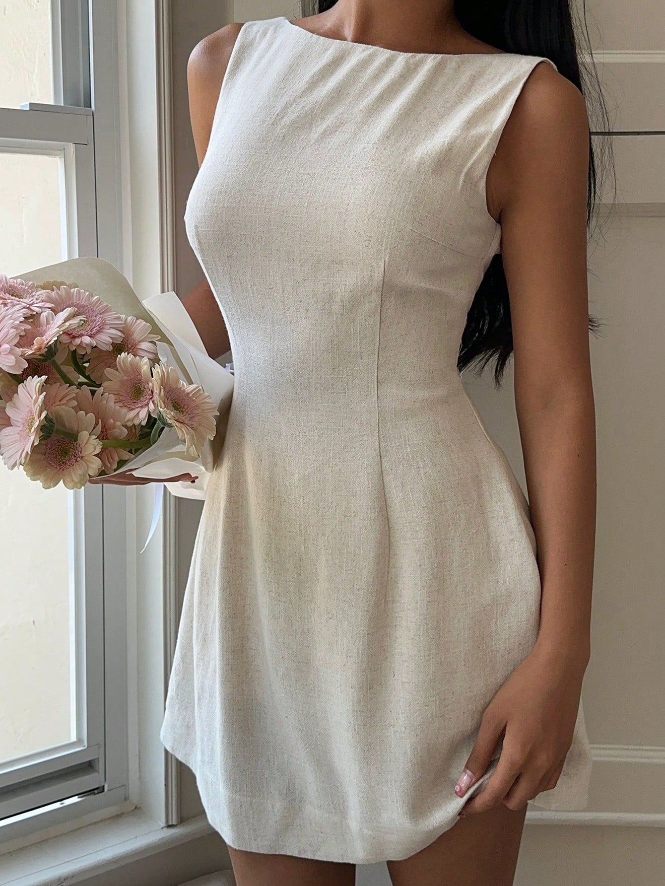 Women Summer Solid Zipper Front Casual Versatile Jumper Dress White Dresses,Summer Dresses For Women,Tea Party Dress,White Graduation Dress,Business Casual Woman