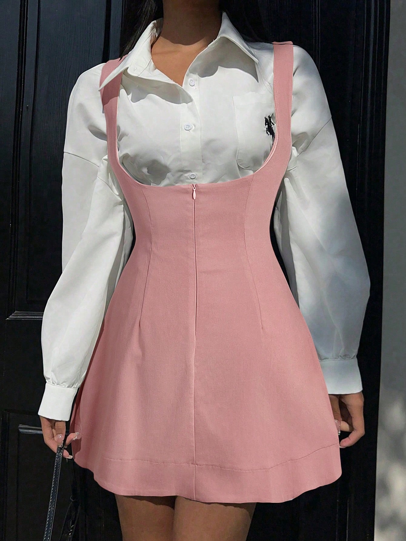 Women Summer Solid Zipper Front Casual Versatile Jumper Dress White Dresses,Summer Dresses For Women,Tea Party Dress,White Graduation Dress,Business Casual Woman