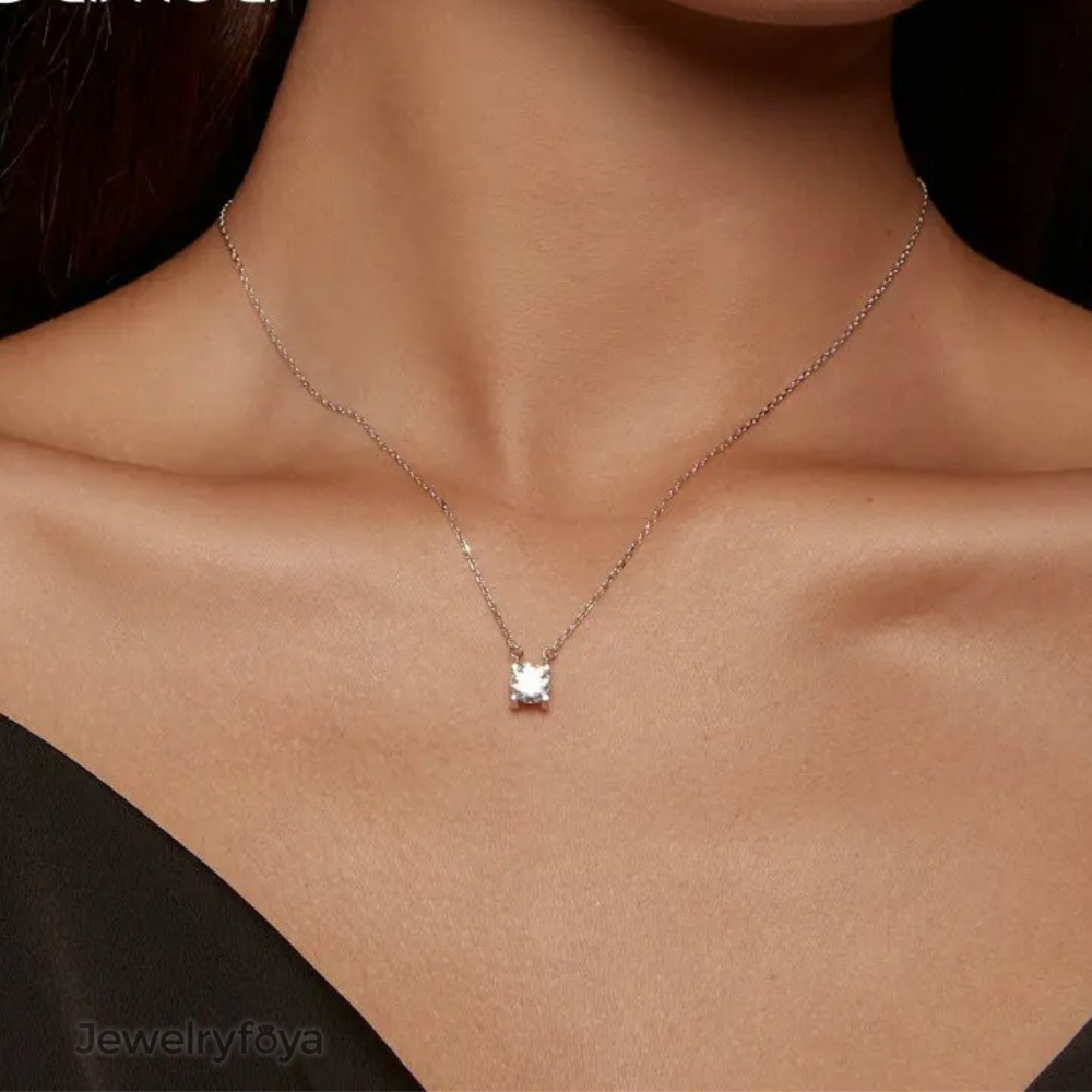 Moissanite Diamond Classic Round Pendant Necklace for Women 925