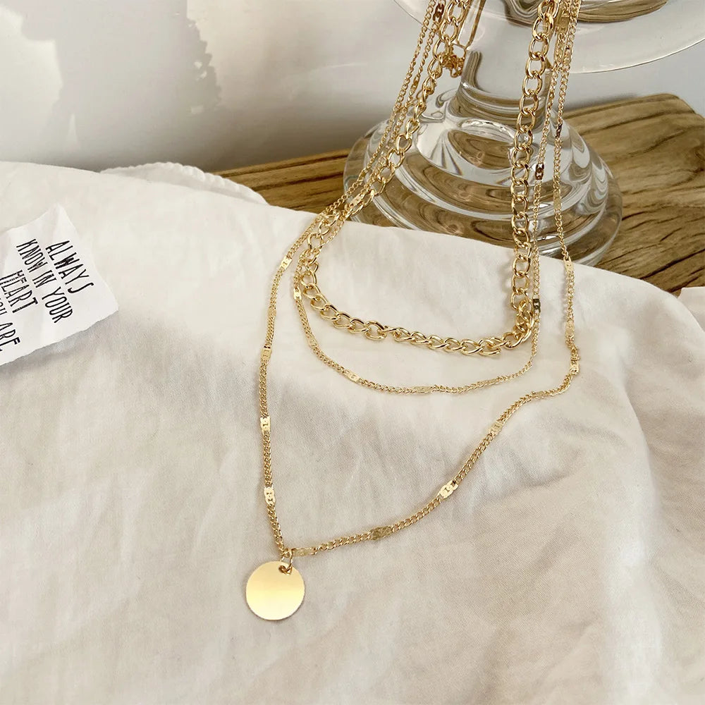Necklace on Neck Gold Color Chain Women's Jewelry Layered
