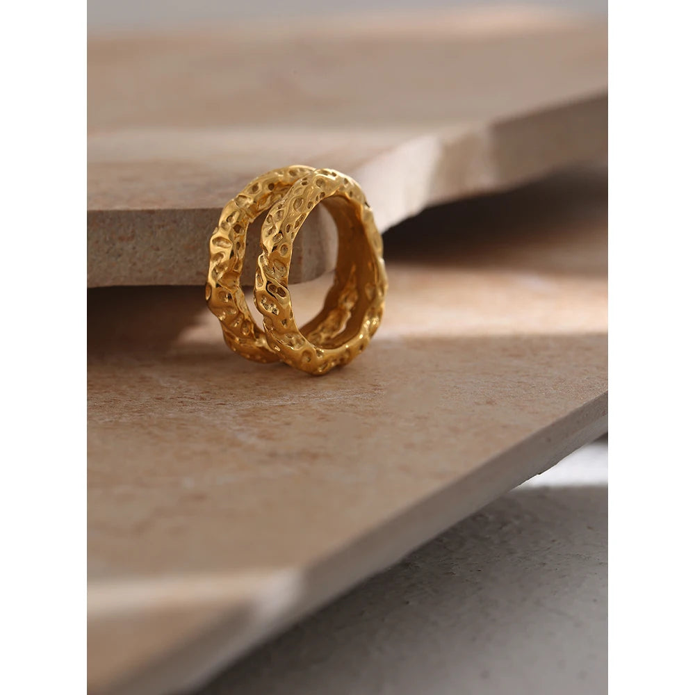 Rings For Women Gold Texture Metal 18K