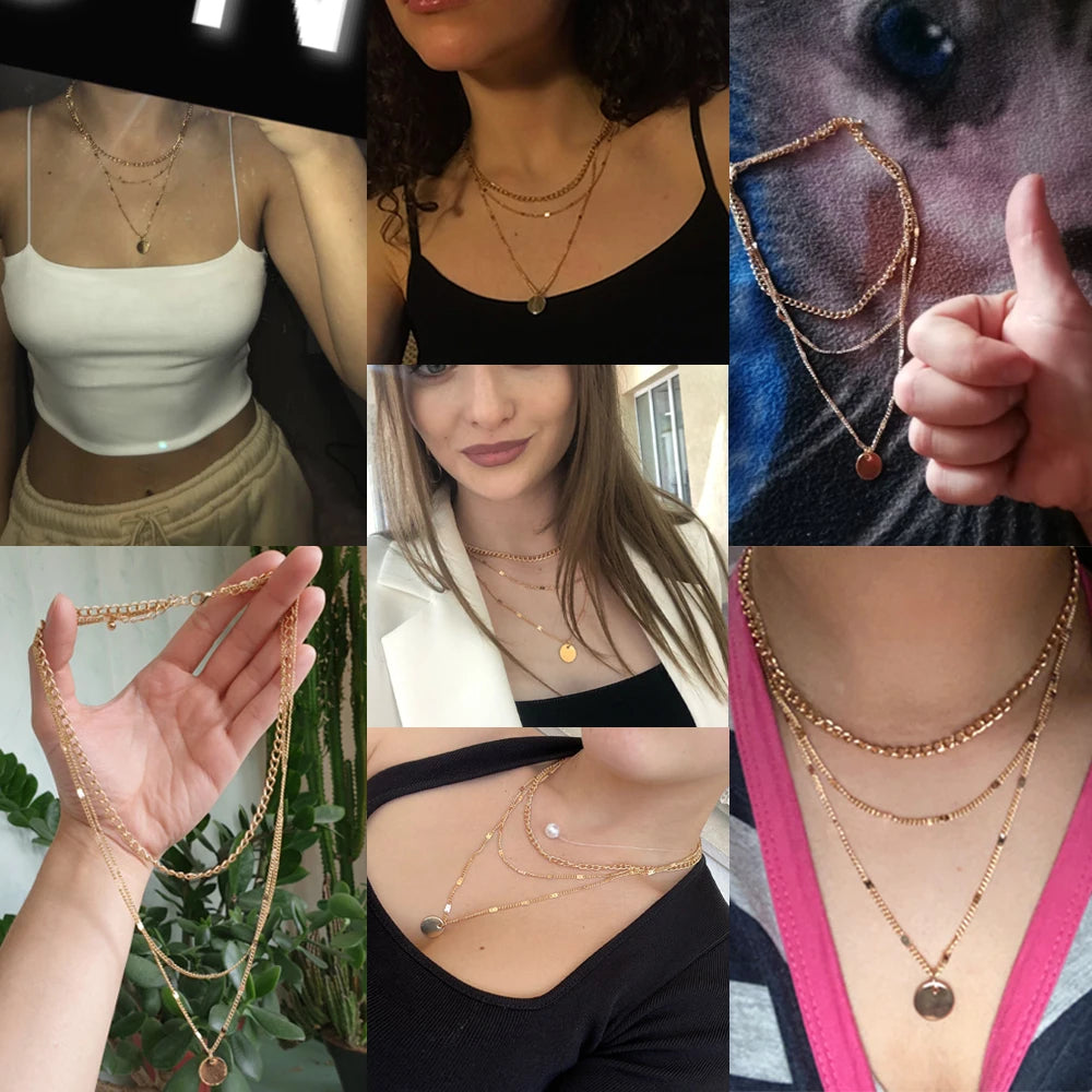 Necklace on Neck Gold Color Chain Women's Jewelry Layered
