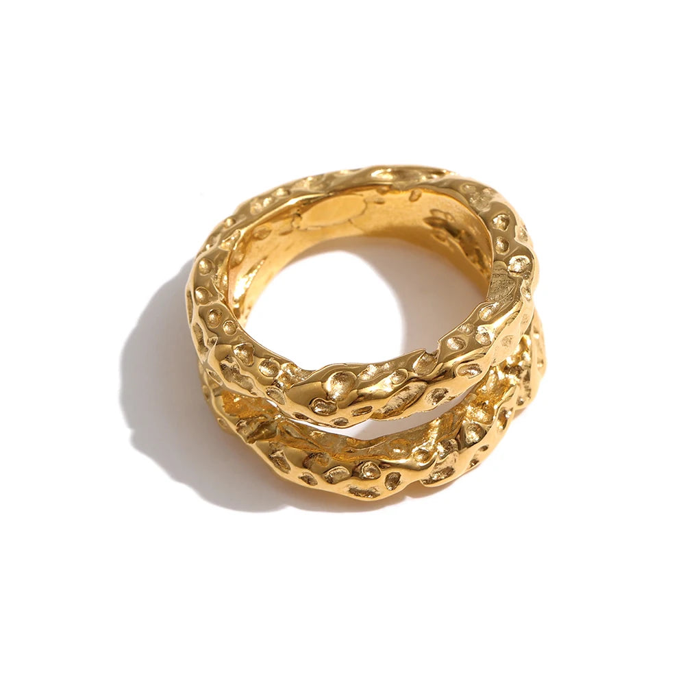 Rings For Women Gold Texture Metal 18K