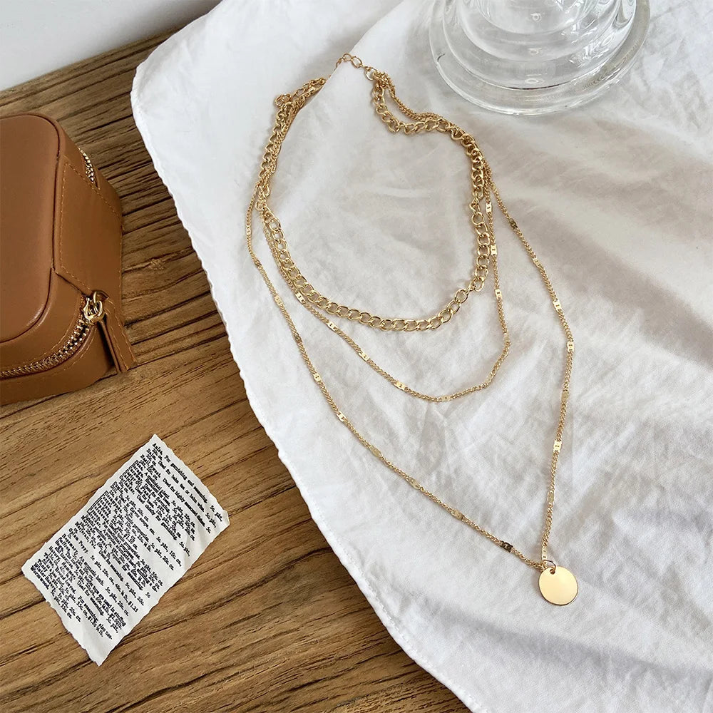 Necklace on Neck Gold Color Chain Women's Jewelry Layered