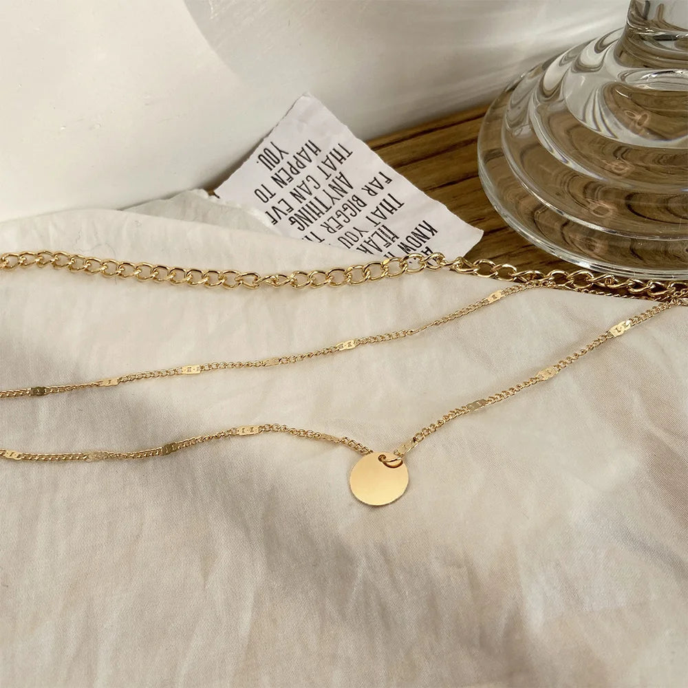 Necklace on Neck Gold Color Chain Women's Jewelry Layered