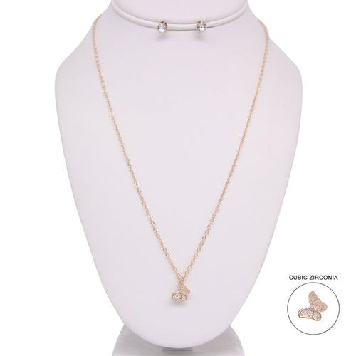 CUBIC ZIRCONIA STONE BUTTERFLY NECKLACE SET