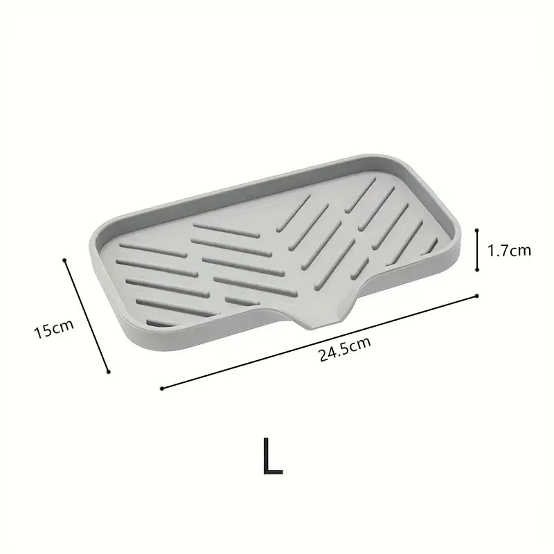 Silicone Kitchen Sink Faucet Mat, Soap Dispenser Tray, Sponge Drain Pad, Splash Drying Mat, Countertop Storage and Soap Holder