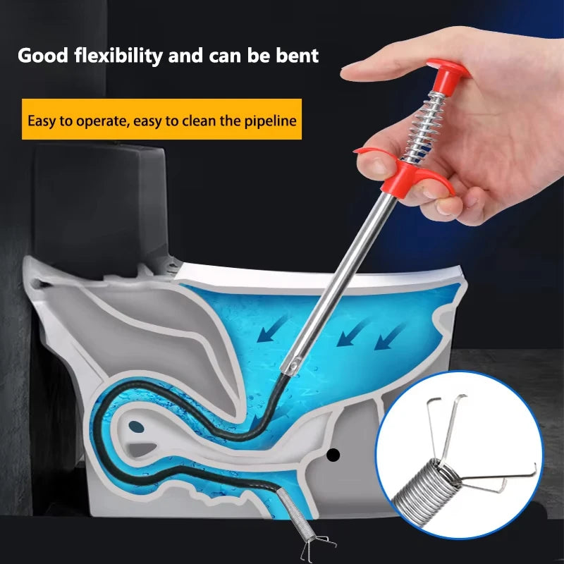 60cm Spring Drain Cleaning Tool, Pipe Dredger, Drain Snake, Clog Remover for Household Use