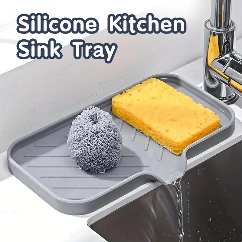 Silicone Kitchen Sink Faucet Mat, Soap Dispenser Tray, Sponge Drain Pad, Splash Drying Mat, Countertop Storage and Soap Holder