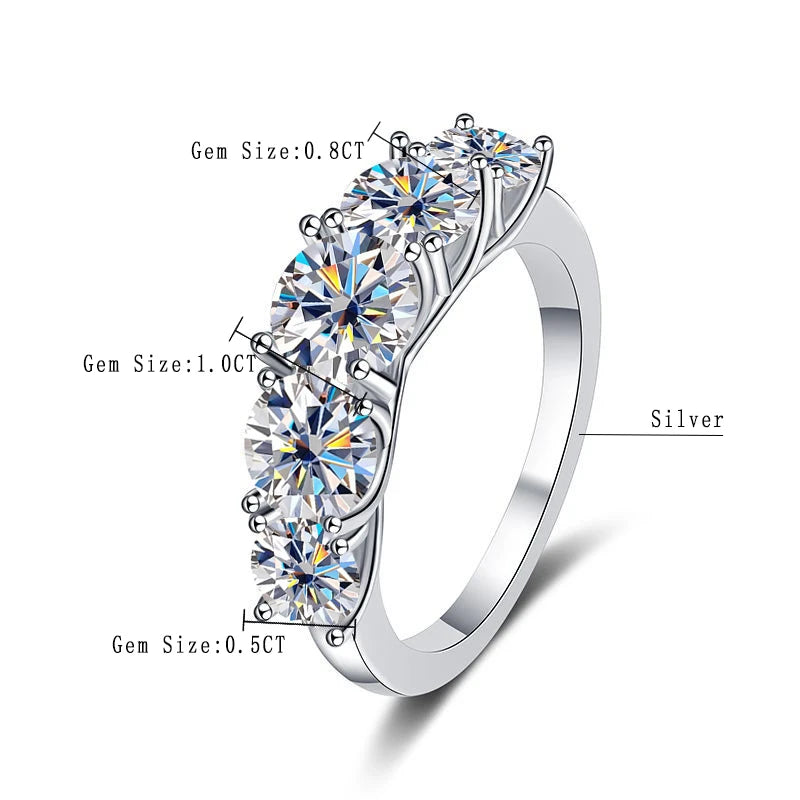Moissanite Rings For Women 5 Stones Sparkling Diamond Jewelry