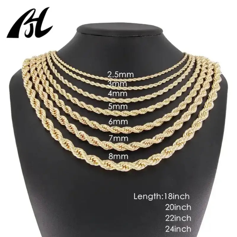 18K Gold Plated Twist Rope Link Necklace