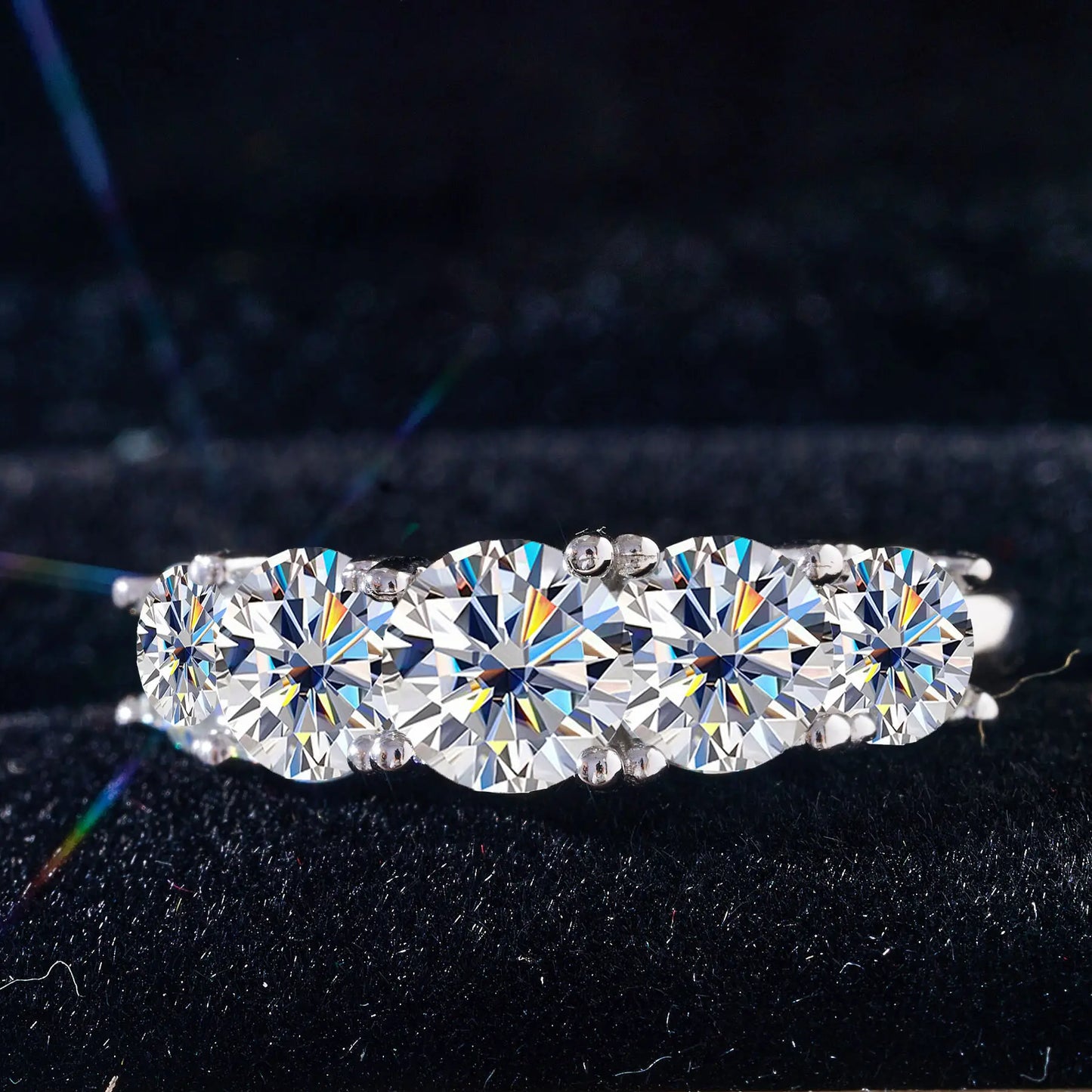 Moissanite Rings For Women 5 Stones Sparkling Diamond Jewelry