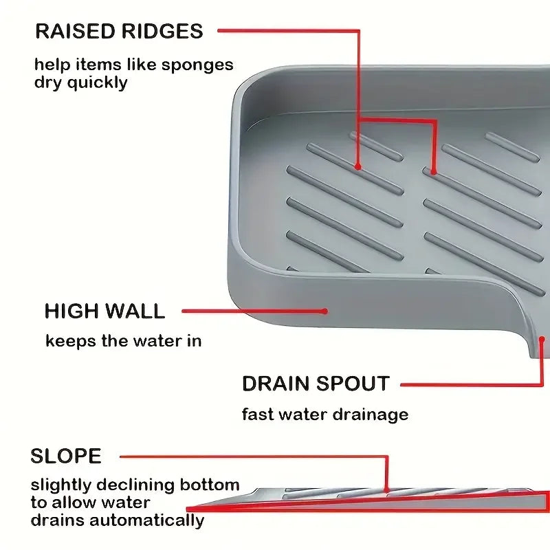 Silicone Kitchen Sink Faucet Mat, Soap Dispenser Tray, Sponge Drain Pad, Splash Drying Mat, Countertop Storage and Soap Holder