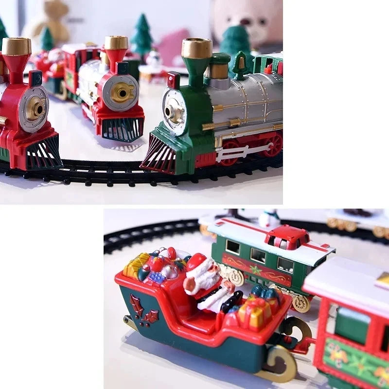 Electric Christmas Train Toys Gifts for Kids Railway Cars Racing Tracks With Music