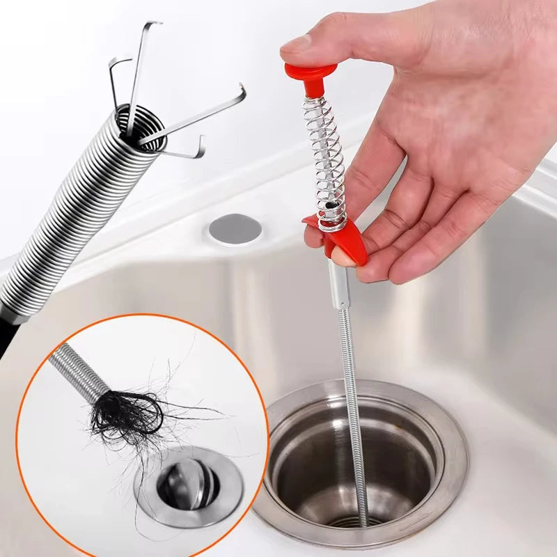 60cm Spring Drain Cleaning Tool, Pipe Dredger, Drain Snake, Clog Remover for Household Use
