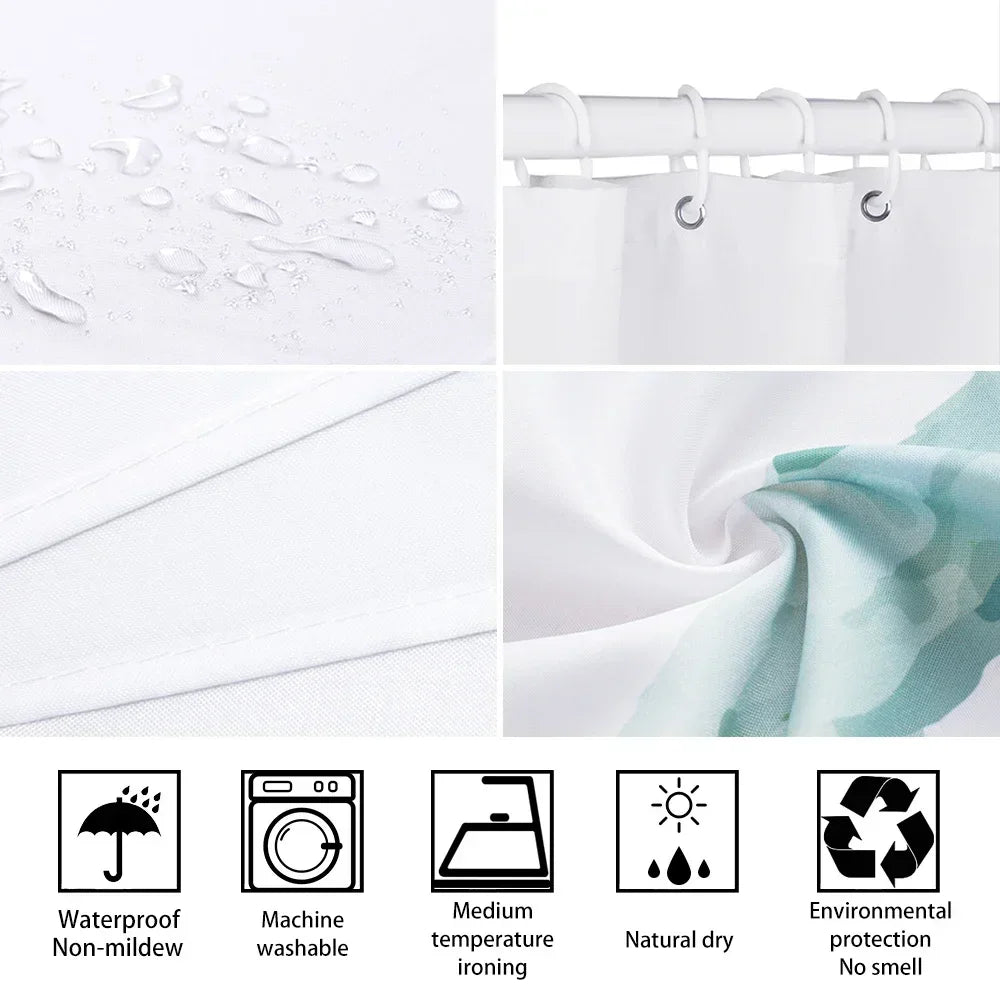 Christmas Tree Gifts Red Bird Winter Snow Fabric Printed Bath Curtain Bathroom Decor with Hooks99