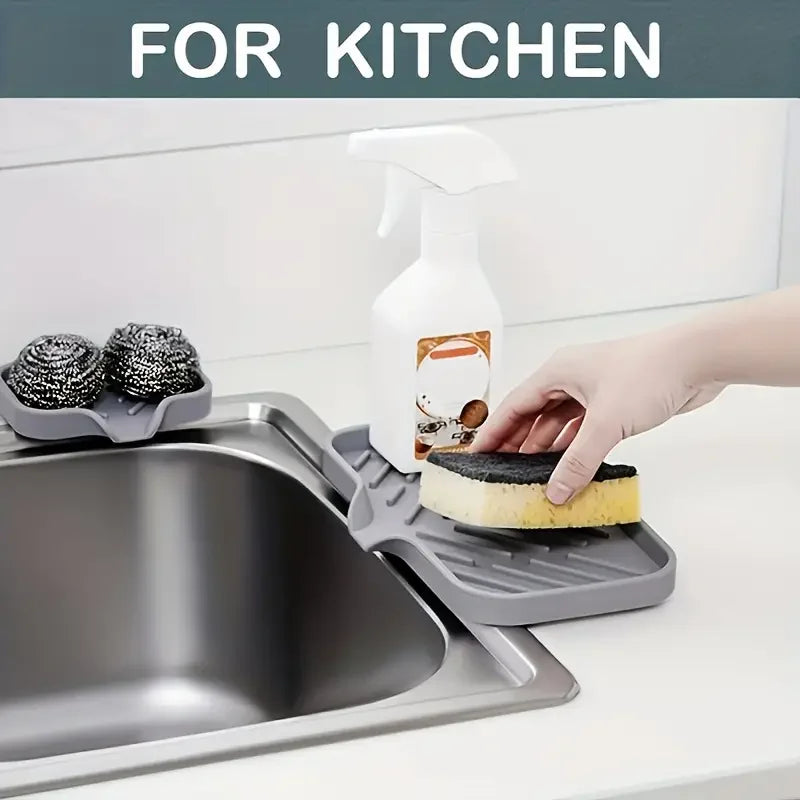 Silicone Kitchen Sink Faucet Mat, Soap Dispenser Tray, Sponge Drain Pad, Splash Drying Mat, Countertop Storage and Soap Holder