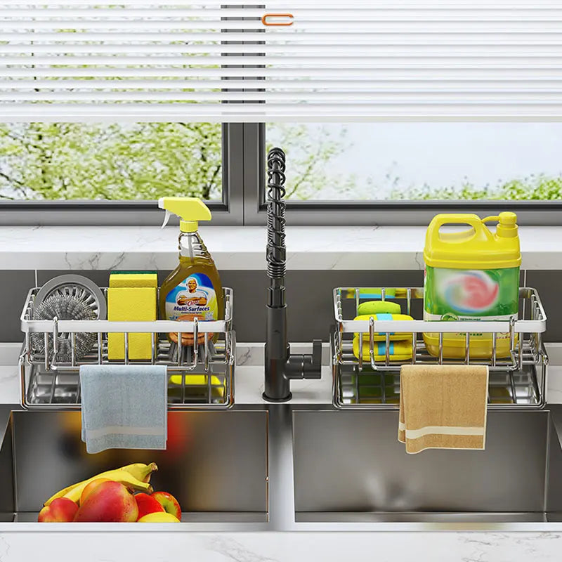 Stainless Steel Kitchen Sponge Holder for Sink, Soap Tray, Bathroom Organizer Shelf, Towel Rack Storage Accessories