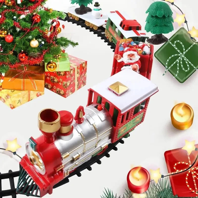Electric Christmas Train Toys Gifts for Kids Railway Cars Racing Tracks With Music