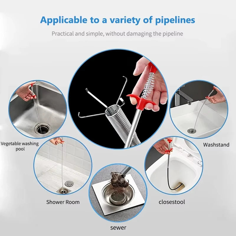 60cm Spring Drain Cleaning Tool, Pipe Dredger, Drain Snake, Clog Remover for Household Use