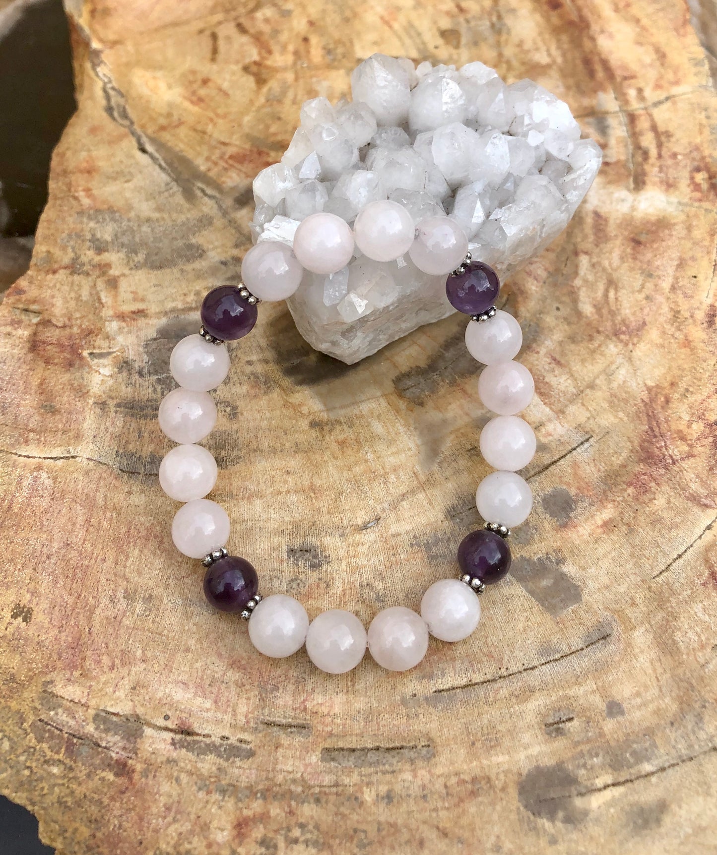 Rose Quartz & Amethyst Stretch Bracelet! Genuine Crystals