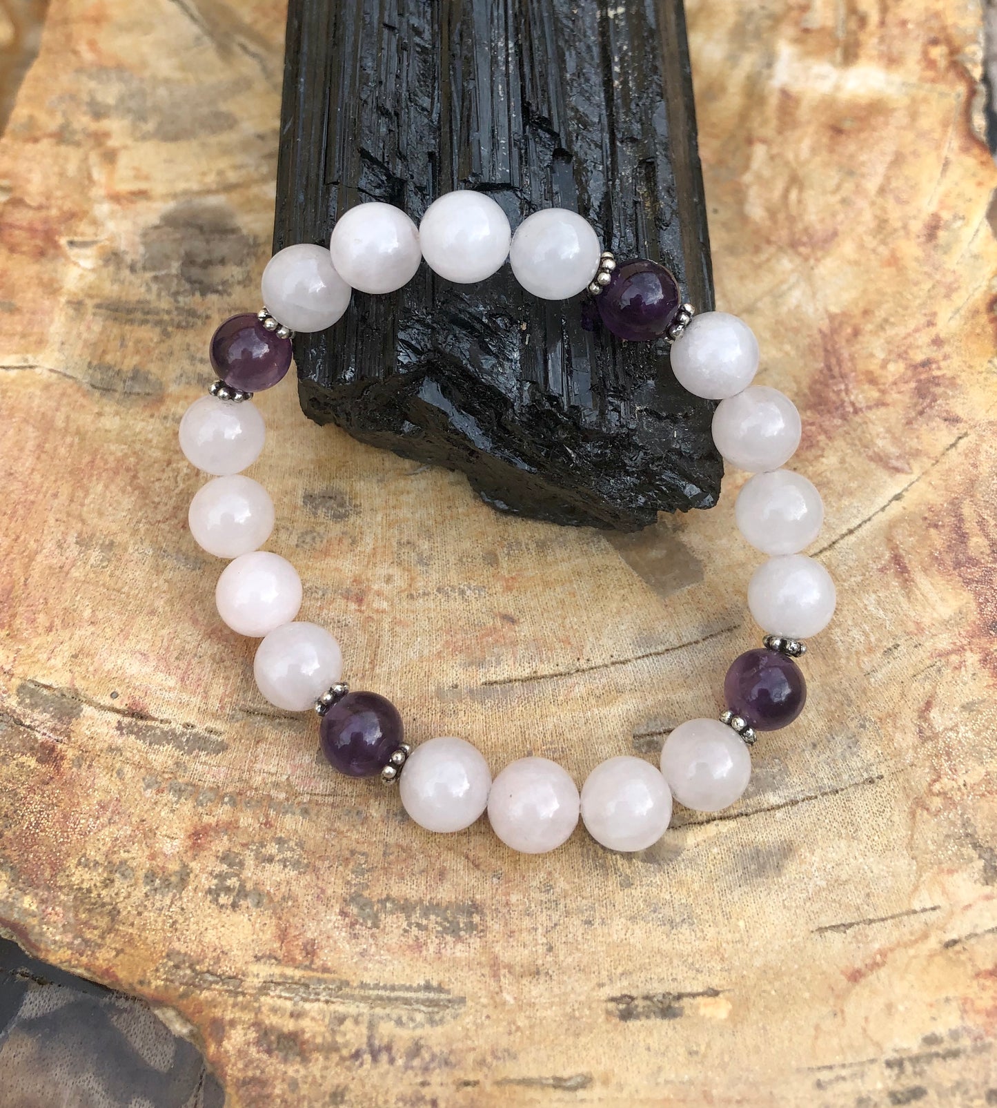 Rose Quartz & Amethyst Stretch Bracelet! Genuine Crystals