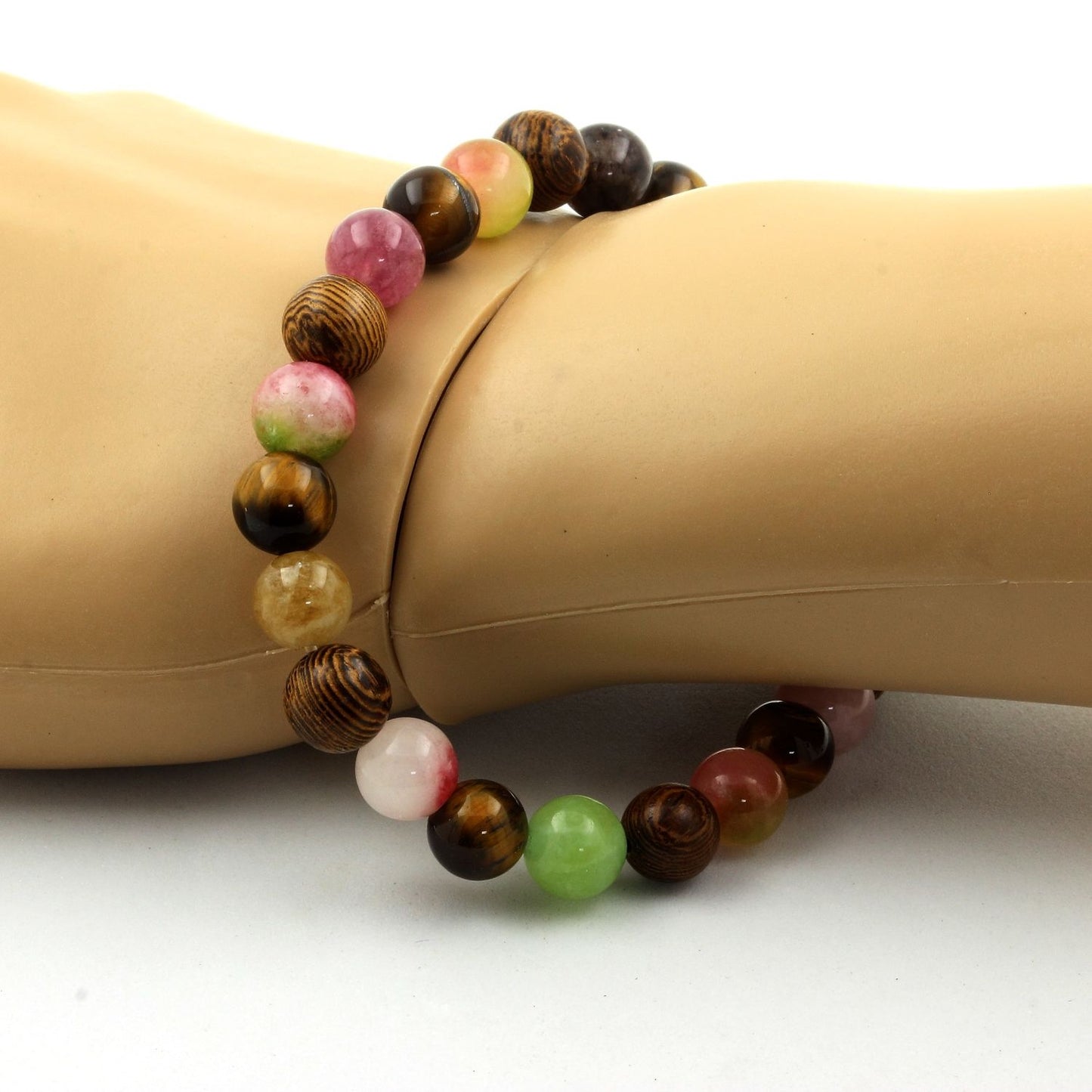 Tiger's Eye + Multicolored + Watermelon Tourmaline + Wood Bracelet