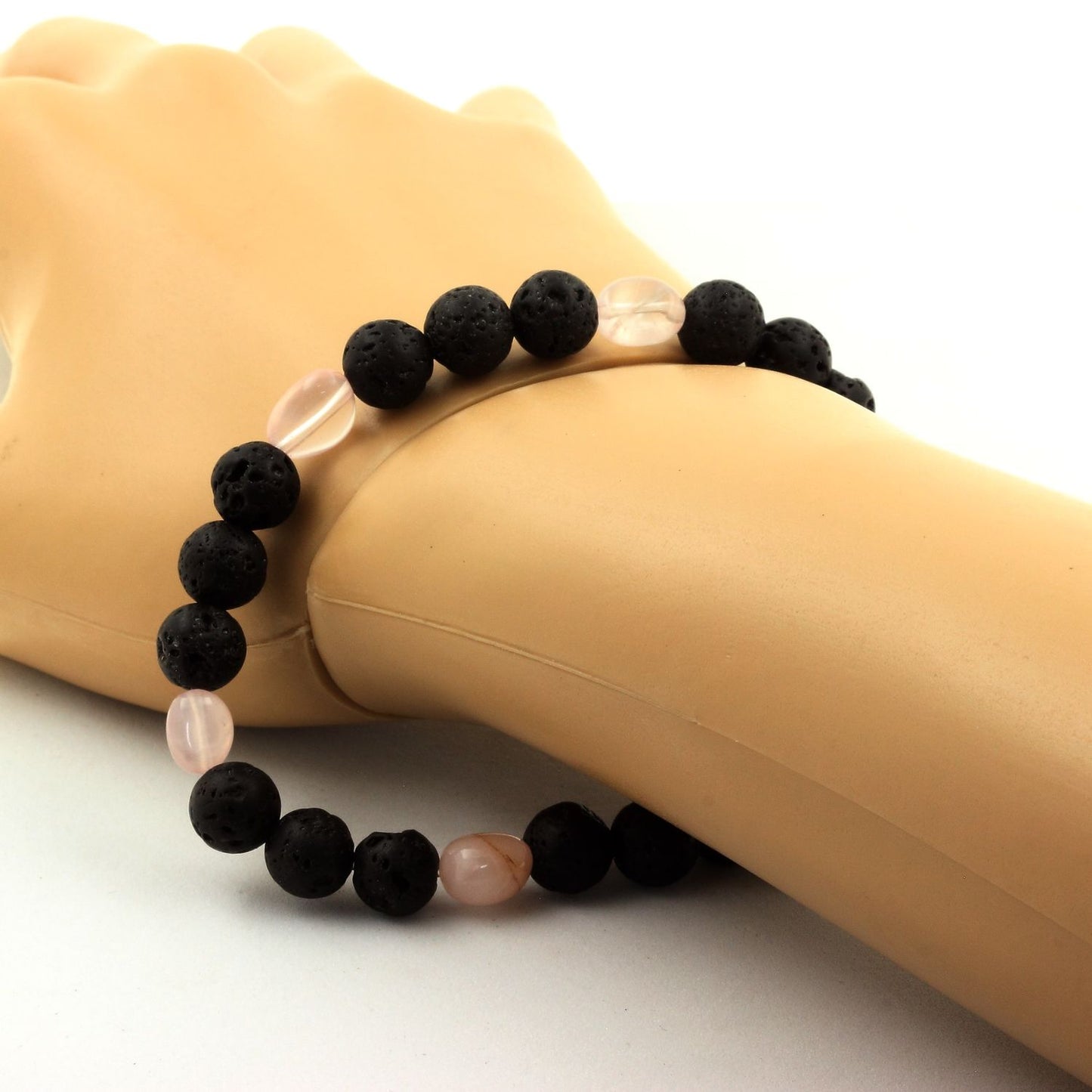 Rose Quartz from Brazil + Lava Bracelet 8 mm Beads.