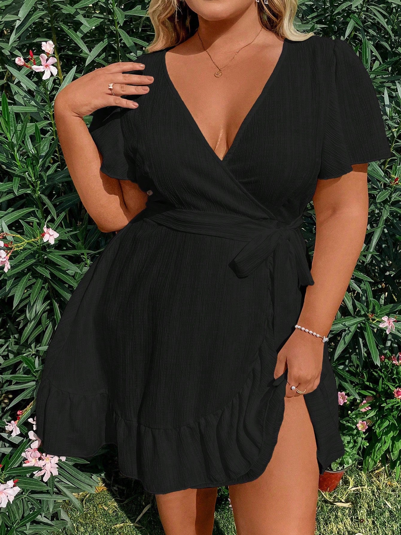 Sunnyshic Plus Size Women's Ruffled Short Sleeve Dress Vacation Beach Outfit