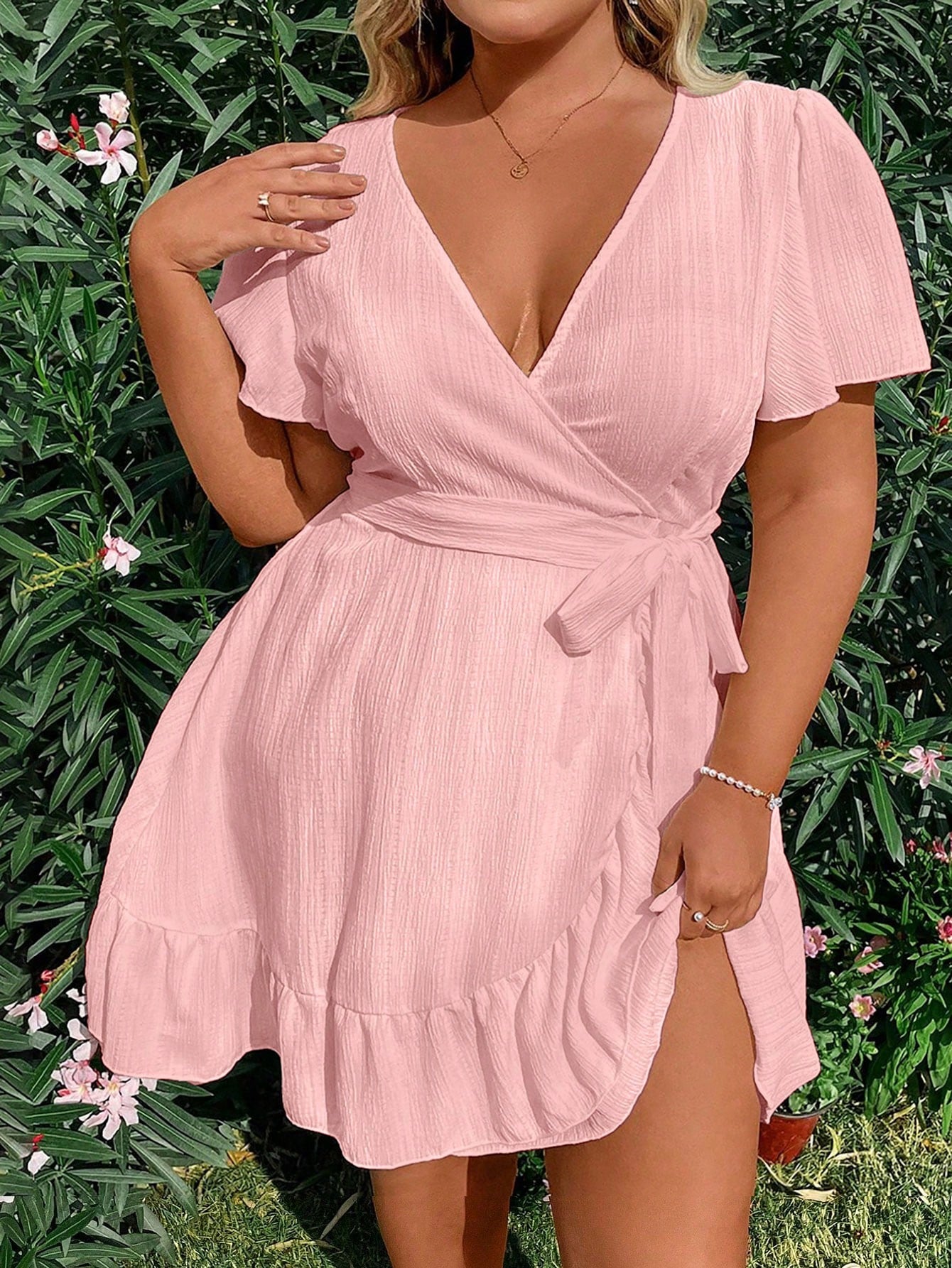 Sunnyshic Plus Size Women's Ruffled Short Sleeve Dress Vacation Beach Outfit