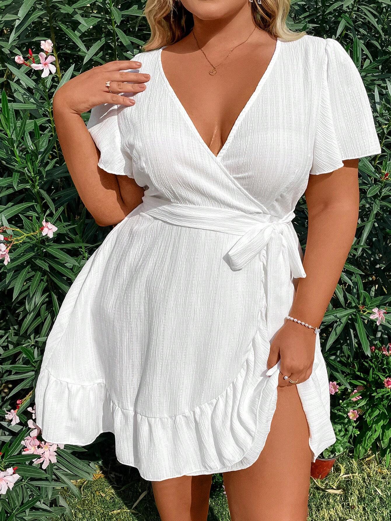 Sunnyshic Plus Size Women's Ruffled Short Sleeve Dress Vacation Beach Outfit