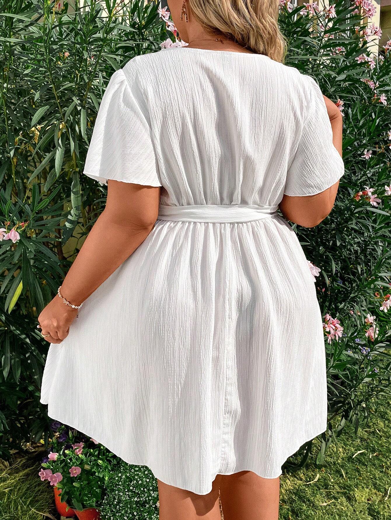 Sunnyshic Plus Size Women's Ruffled Short Sleeve Dress Vacation Beach Outfit