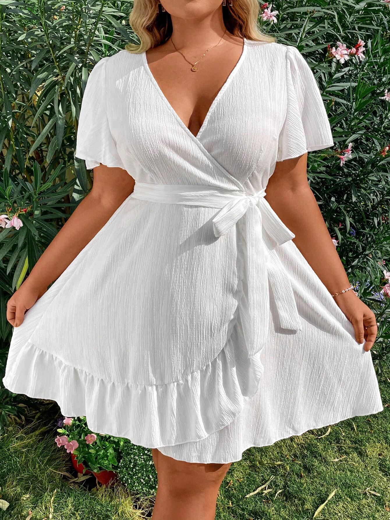 Sunnyshic Plus Size Women's Ruffled Short Sleeve Dress Vacation Beach Outfit