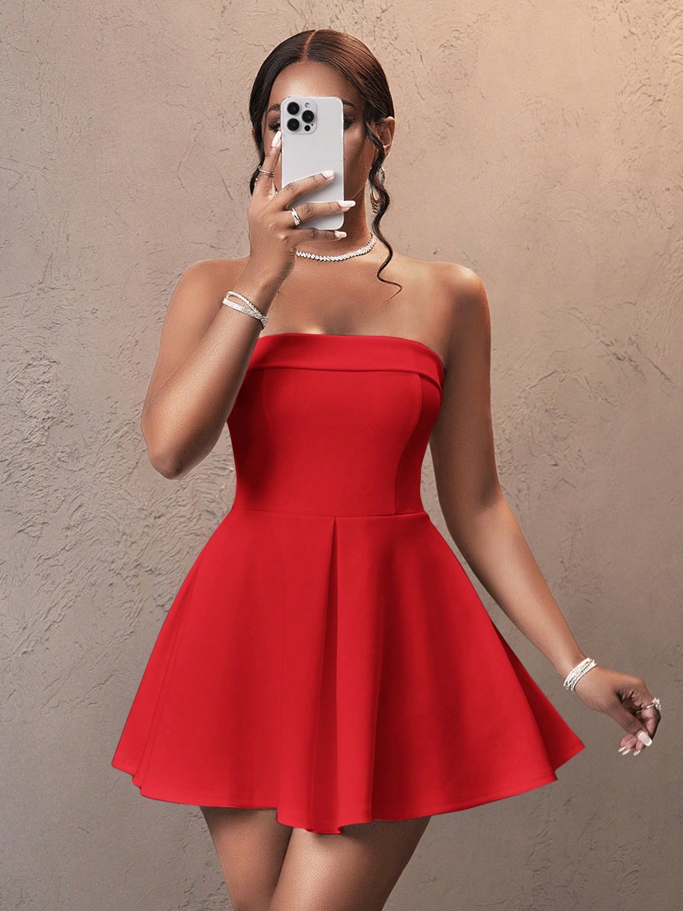 Slaydiva 2025 Summer Music Festival Wedding Season Party New Elegant Date Tube Top Cuff Design A Swing Umbrella Skirt White Knitted Mini Skirt Women's Mini Dress,White Graduation Dress