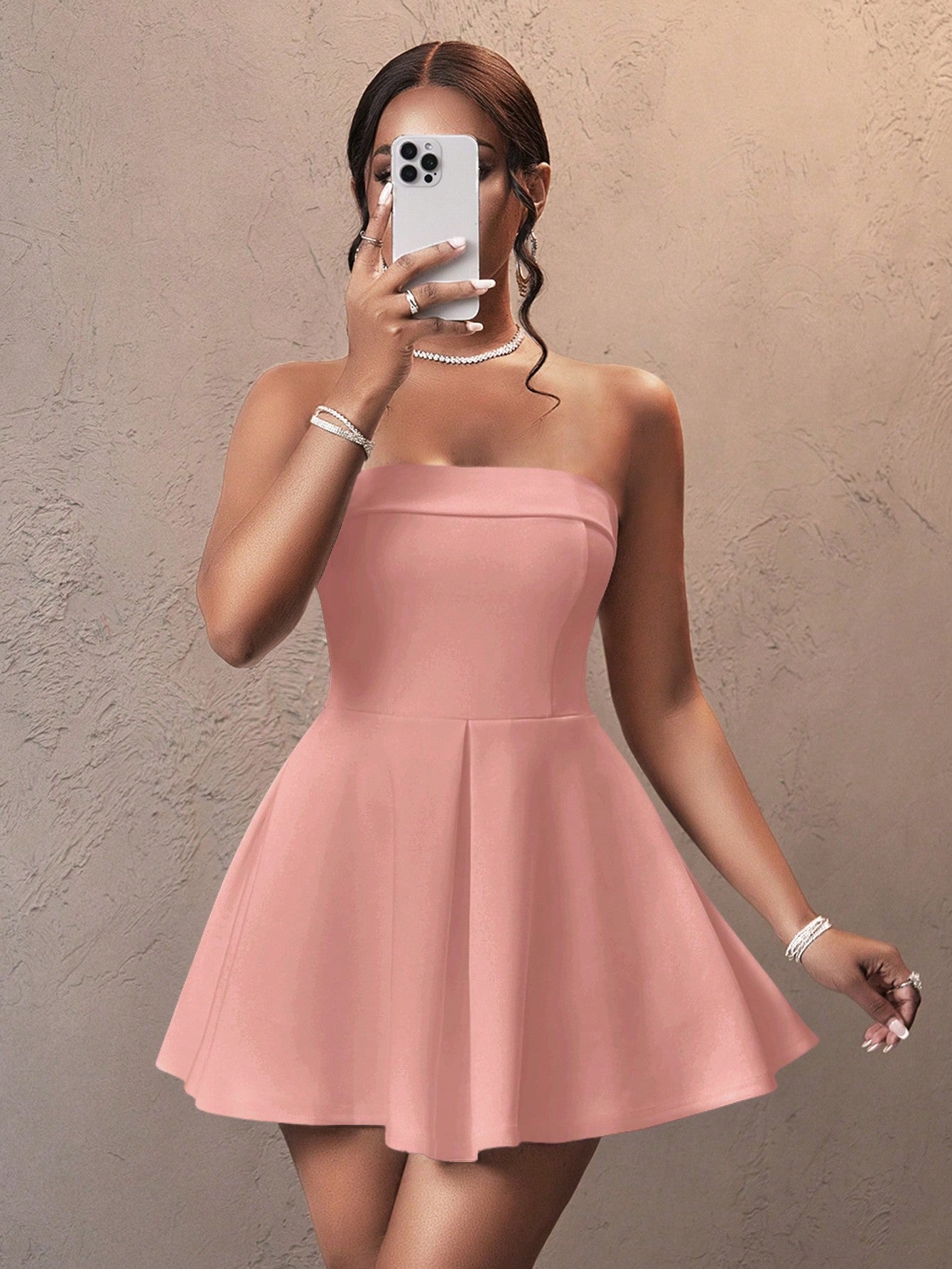 Slaydiva 2025 Summer Music Festival Wedding Season Party New Elegant Date Tube Top Cuff Design A Swing Umbrella Skirt White Knitted Mini Skirt Women's Mini Dress,White Graduation Dress